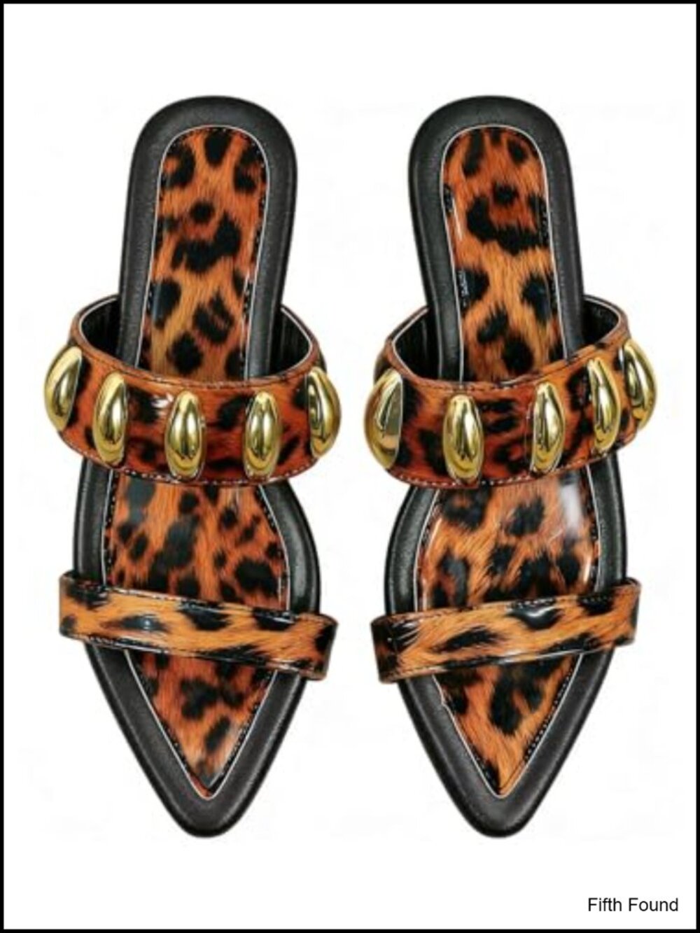 Women's Leopard Pointed Toe Flat Sandals Cheetah Double Strap Open Toe Slip On